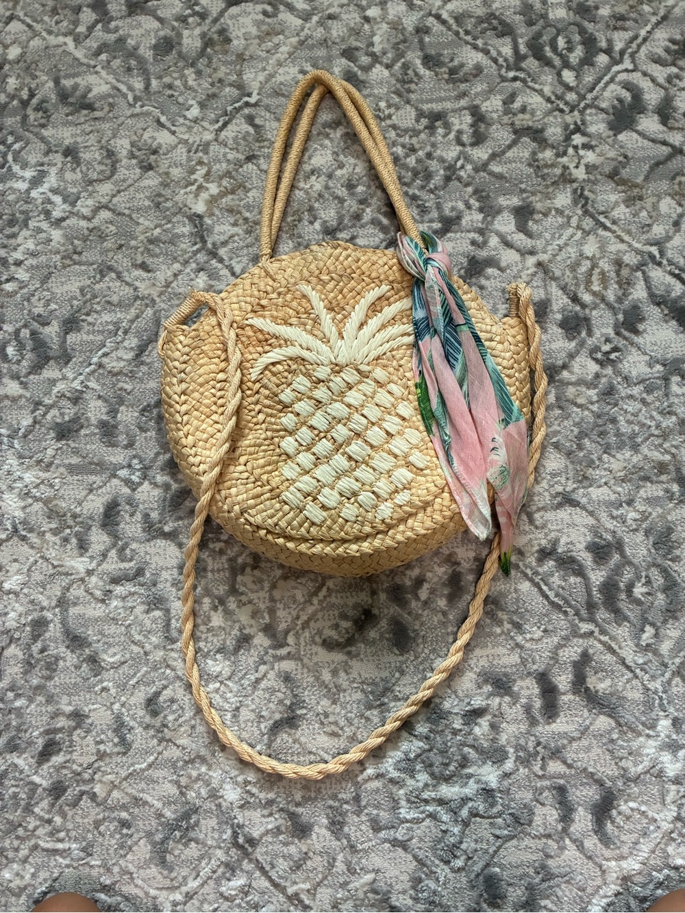 Spartina 449 Round Straw Pineapple Shoulder Bag With Scarf - Picture 3 of 10